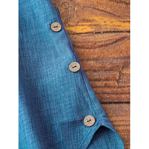 Tadkee Women Linen Solid Regular Fit Tunic Top (Fn-V-Flared-Tunic-137-Blue-S_Blue