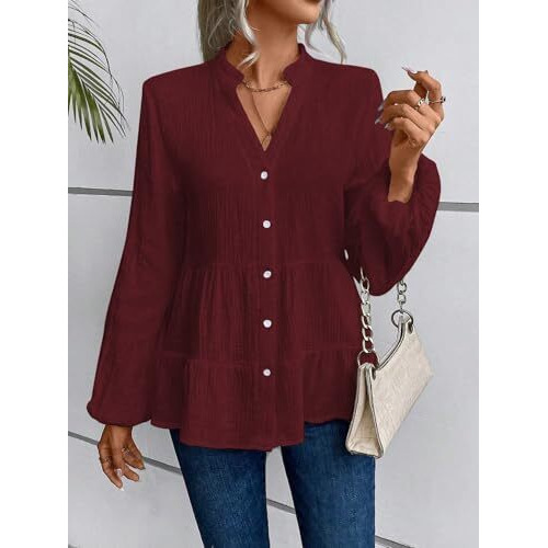 Tadkee Polyester Women Solid Regular Fit Tunic Shirt (Fn-Pop-Top-132-Maroon-L_Maroon