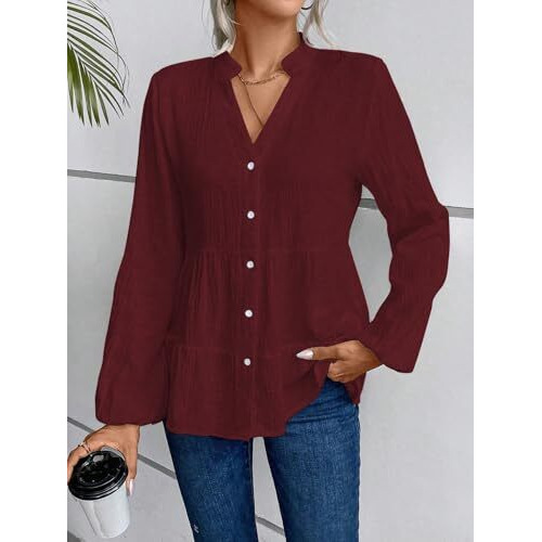 Tadkee Polyester Women Solid Regular Fit Tunic Shirt (Fn-Pop-Top-132-Maroon-L_Maroon