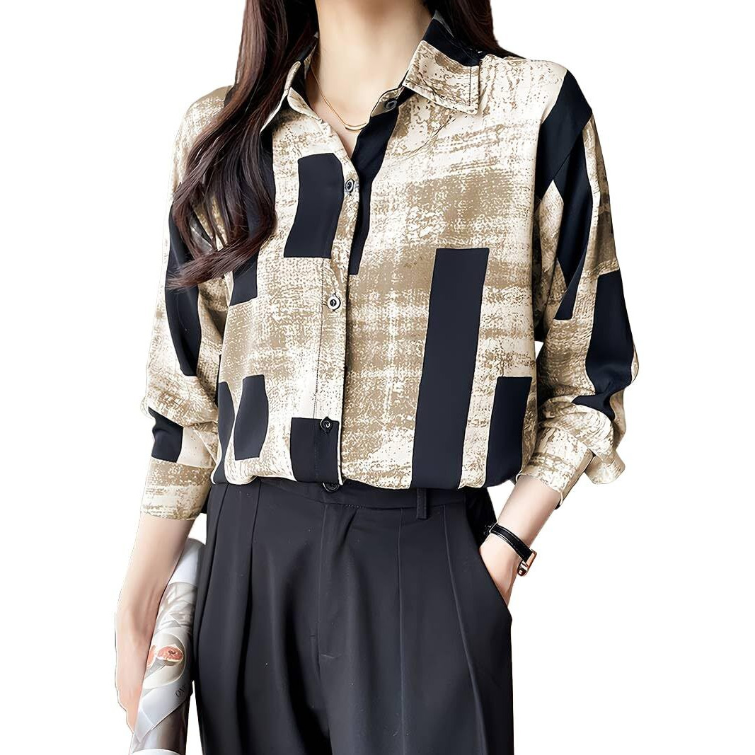 Tadkee Women Cotton Blend Geometric Regular Fit Shirt (Fn-Collar-Shirt-138-Brown-S_Brown