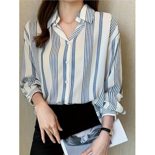Tadkee Women Cotton Blend Striped Regular Fit Shirt (Fn-Collar-138-Blue-Xl_Blue