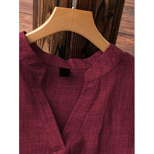 Tadkee Women Linen Solid Regular Fit Tunic Top (Fn-V-Flared-Tunic-137-Maroon-L_Maroon L)