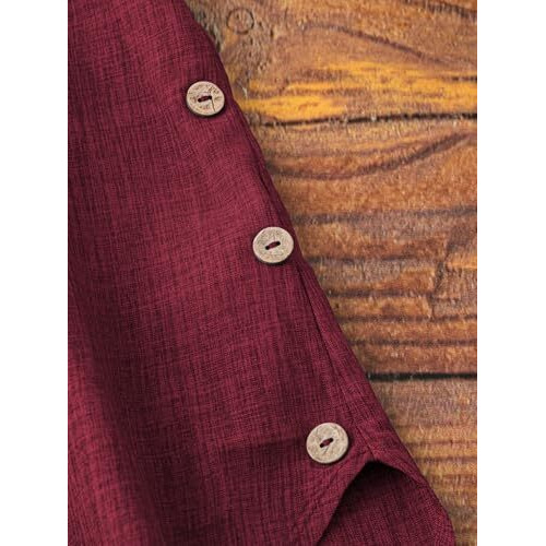 Tadkee Women Linen Solid Regular Fit Tunic Top (Fn-V-Flared-Tunic-137-Maroon-L_Maroon L)