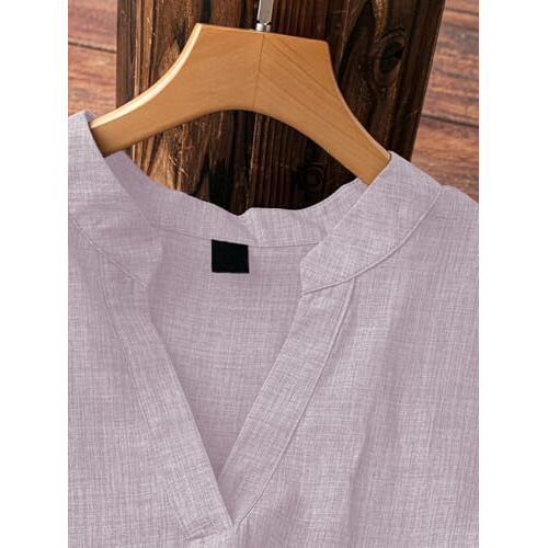 Tadkee Women Linen Solid Regular Fit Tunic Top (Fn-V-Flared-Tunic-137-Purple-M_Purple M)