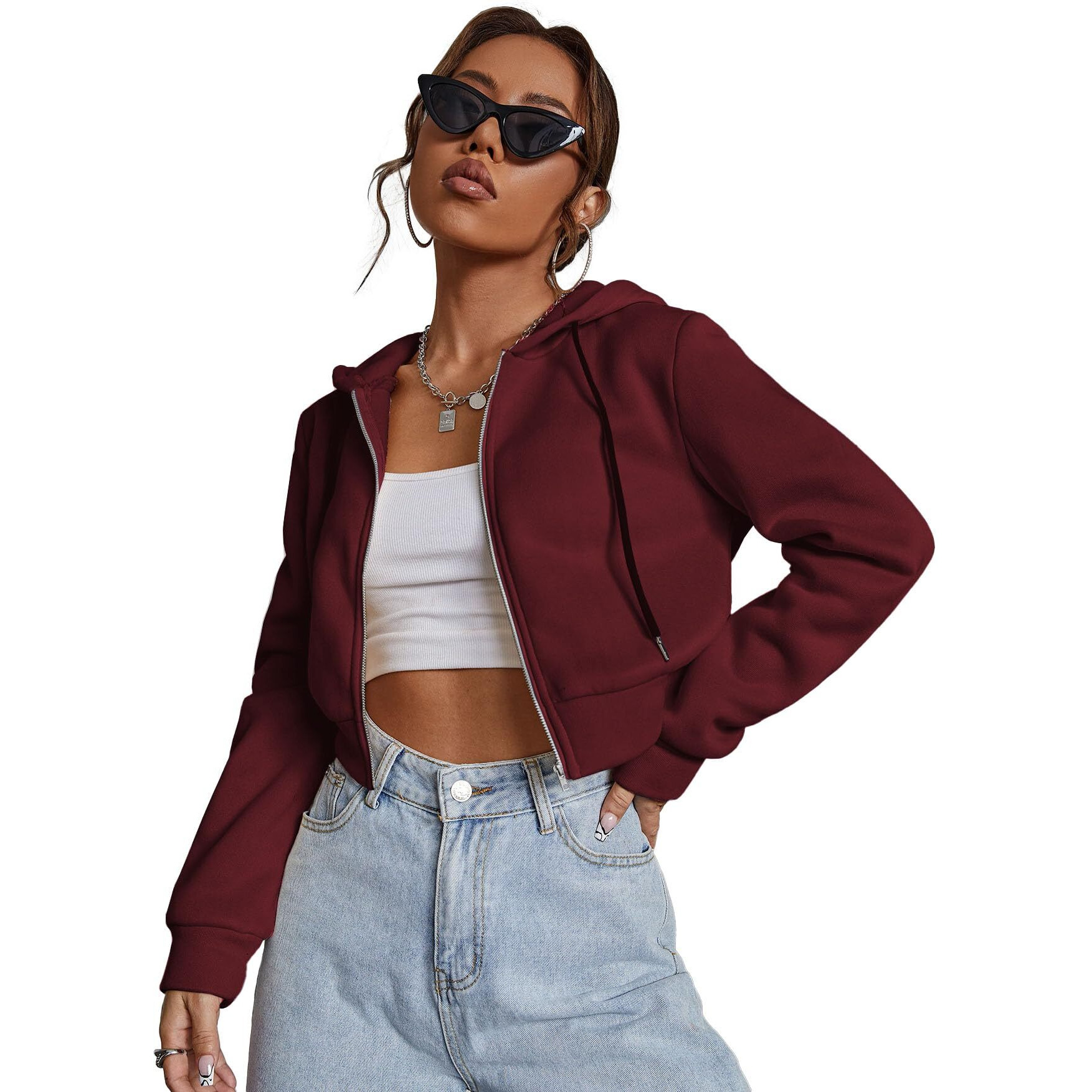 Tadkee Crop Hooded Sweatshirt | Winter Wear For Women Stylish Crop Hoodies (Fn-Crop-Hoodie-141-Maroon-L)