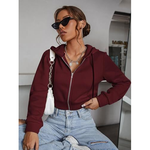 Tadkee Crop Hooded Sweatshirt | Winter Wear For Women Stylish Crop Hoodies (Fn-Crop-Hoodie-141-Maroon-L)