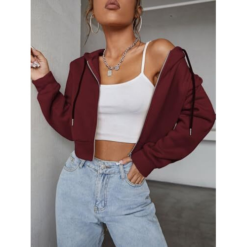 Tadkee Crop Hooded Sweatshirt | Winter Wear For Women Stylish Crop Hoodies (Fn-Crop-Hoodie-141-Maroon-L)