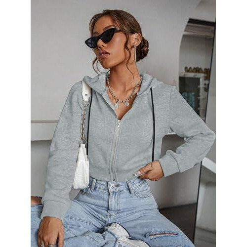 Tadkee Crop Hooded Sweatshirt | Winter Wear For Women Stylish Crop Hoodies (Fn-Crop-Hoodie-141-Grey-Xl)