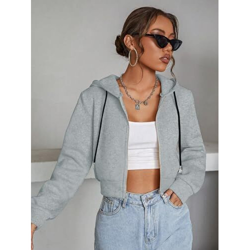 Tadkee Crop Hooded Sweatshirt | Winter Wear For Women Stylish Crop Hoodies (Fn-Crop-Hoodie-141-Grey-Xl)