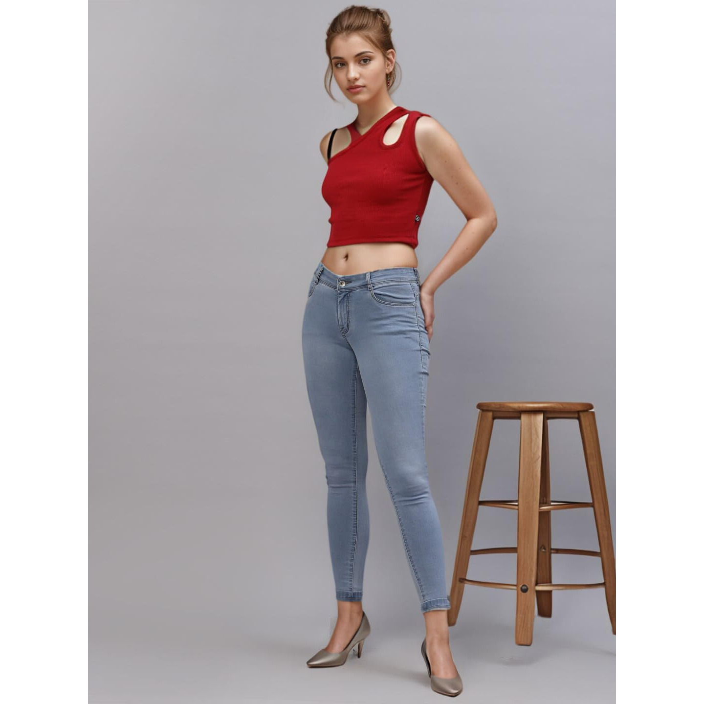 Rigo Casual Solid Women Red Top | Ribbed One Shoulder Crop Top | Casual Crop Top For Women | Casuals For Women (Size-L)