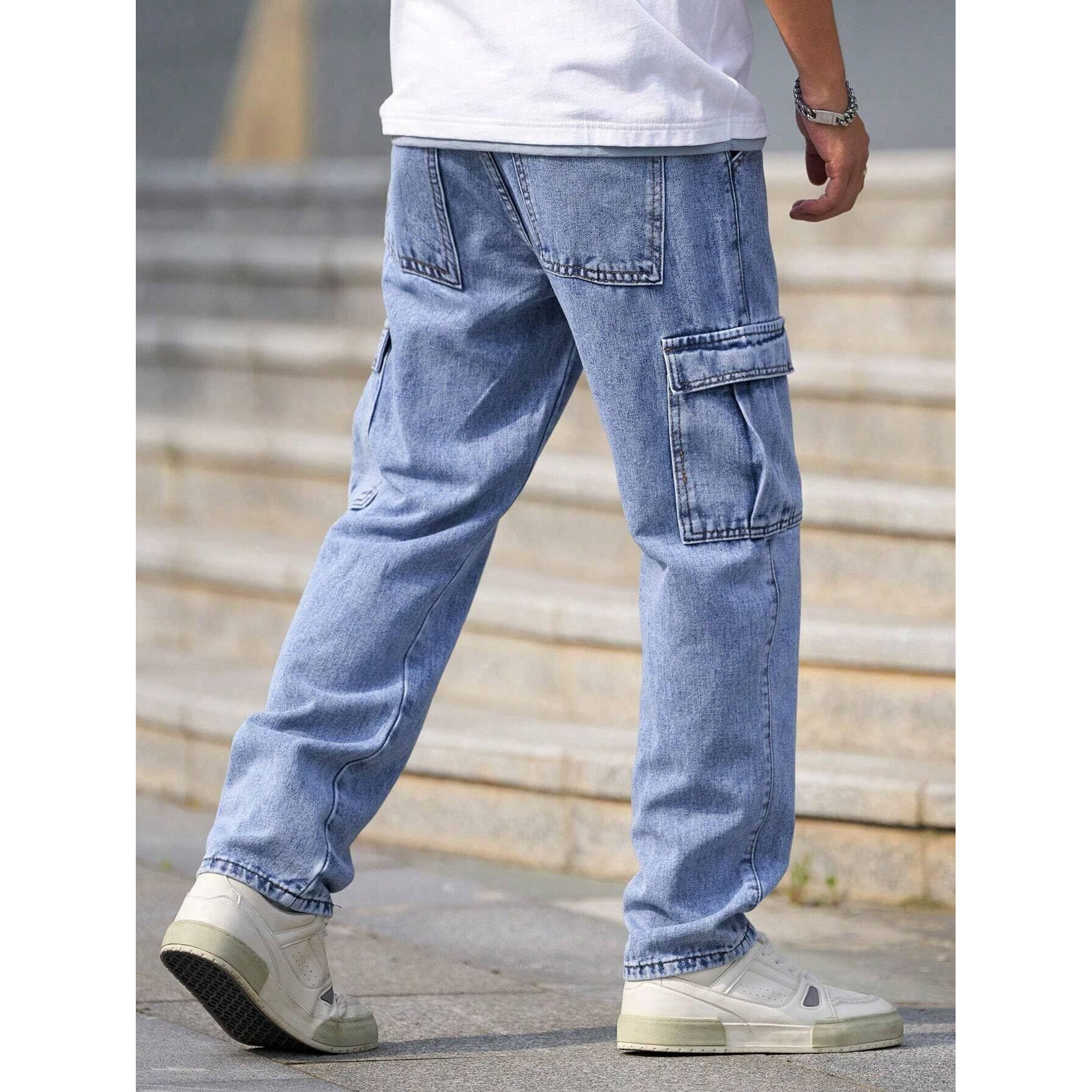 Men Loose Fit Men's Flip Pocket Cargo || Mens Stylish Cotton Loose Fit Denim Cargo Jeans || Multi-Pocket Styling || Perfect For Casual Fashion || Comfortable Classic Men's Outerwear (Mdj-3)