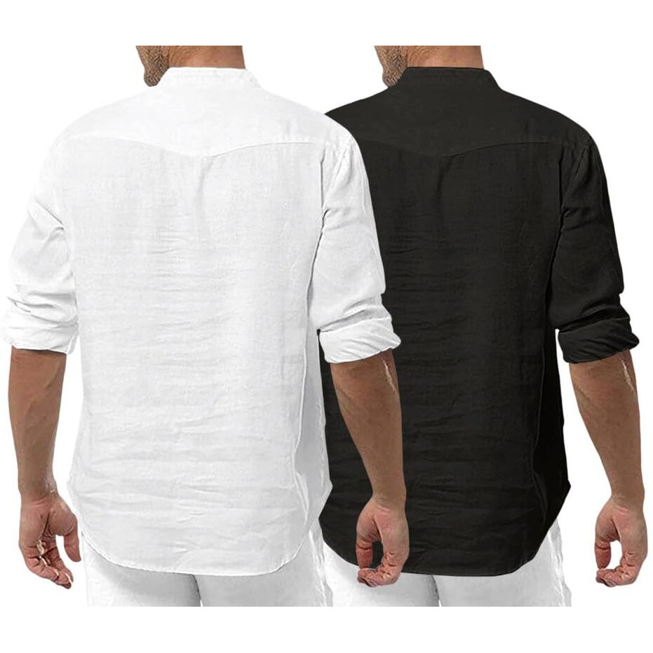 Royalscout Men's Cotton Polyester Blend Solid Regular Fit Full Sleeve Short Kurta | Ethnic, Lightweight Summer Kurta For Daily & Occasion Use White-Black