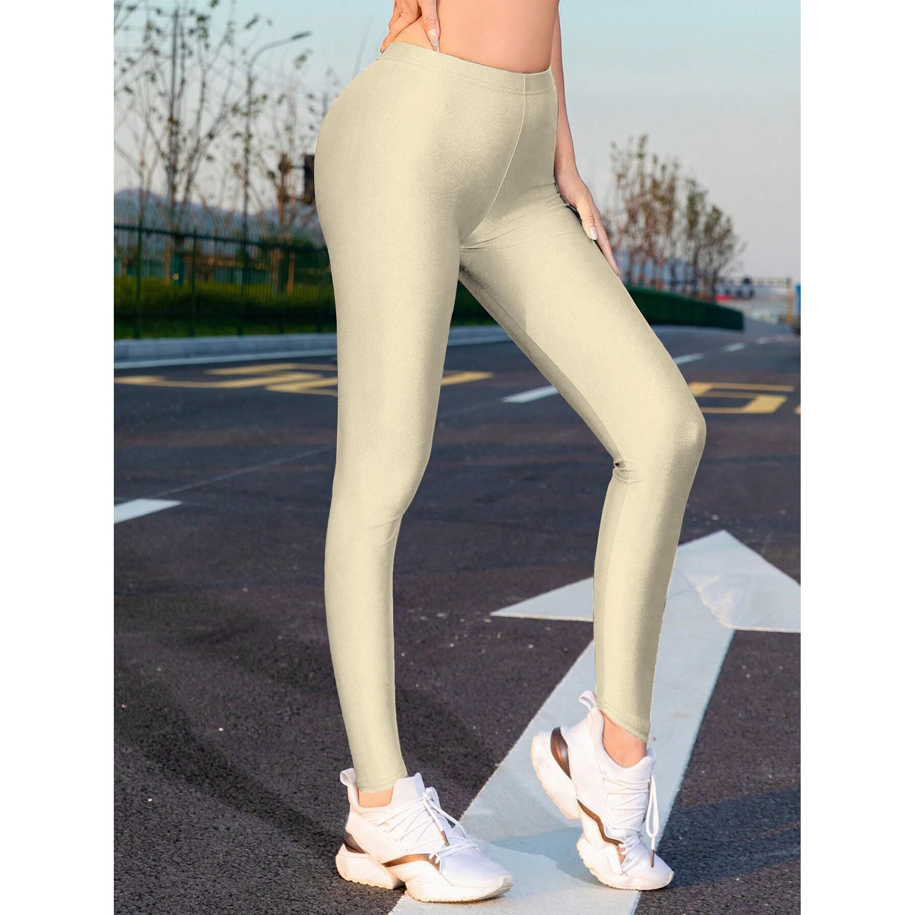 Shasmi Girl's & Women's Shimmer Skin Color Solid Knitted Tailored Cut & Slim Fit Stretchable Nylon Elasthane Fabric Ankle Length Shimmer Leggings For Women, Skinny Tights Pants (Shimmer 214 Skin-2Xl)