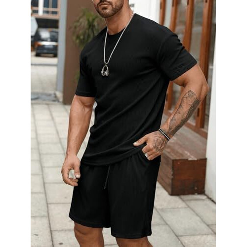 Shienzy Men's Casual Solid Printed Night Suit Co-Ord Set || T-Shirt And Shorts Nightwear Set || Sleepwear/Loungewear For Regular Wear (1162Shz_Bk_3Xl) Black