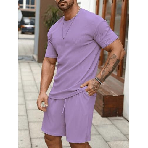Shienzy Men's Casual Solid Printed Night Suit Co-Ord Set || T-Shirt And Shorts Nightwear Set || Sleepwear/Loungewear For Regular Wear (1164Shz_Lvndr_Xxl)