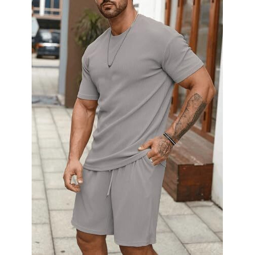 Shienzy Men's Casual Solid Printed Night Suit Co-Ord Set || T-Shirt And Shorts Nightwear Set || Sleepwear/Loungewear For Regular Wear (1163Shz_Gry_S) Grey