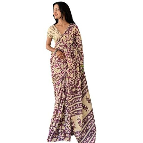 Shiv Textiles Cotton Printed Saree For Women.(Smc-St-264-Beige)