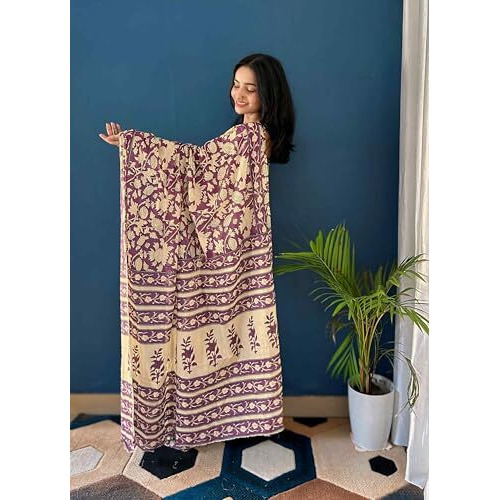 Shiv Textiles Cotton Printed Saree For Women.(Smc-St-264-Beige)