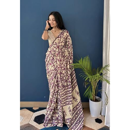 Shiv Textiles Cotton Printed Saree For Women.(Smc-St-264-Beige)