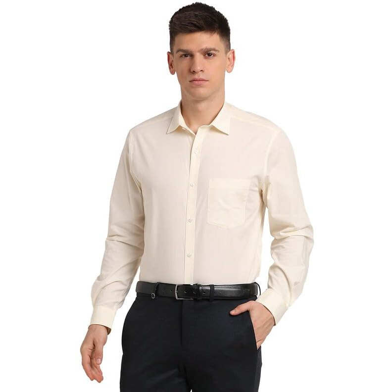 Turtle Men 100% Cotton Cream Solid Regular Fit Formal Shirt