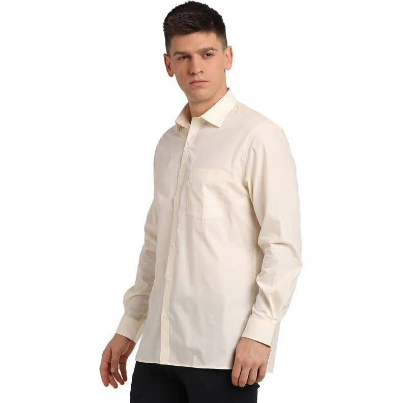 Turtle Men 100% Cotton Cream Solid Regular Fit Formal Shirt