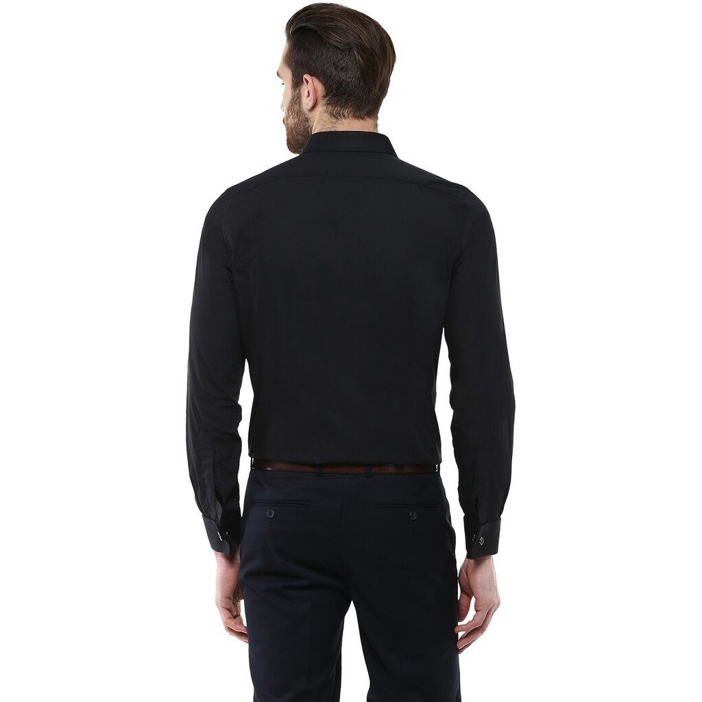 Turtle Men 100% Cotton Black Solid Slim Fit Formal Shirt