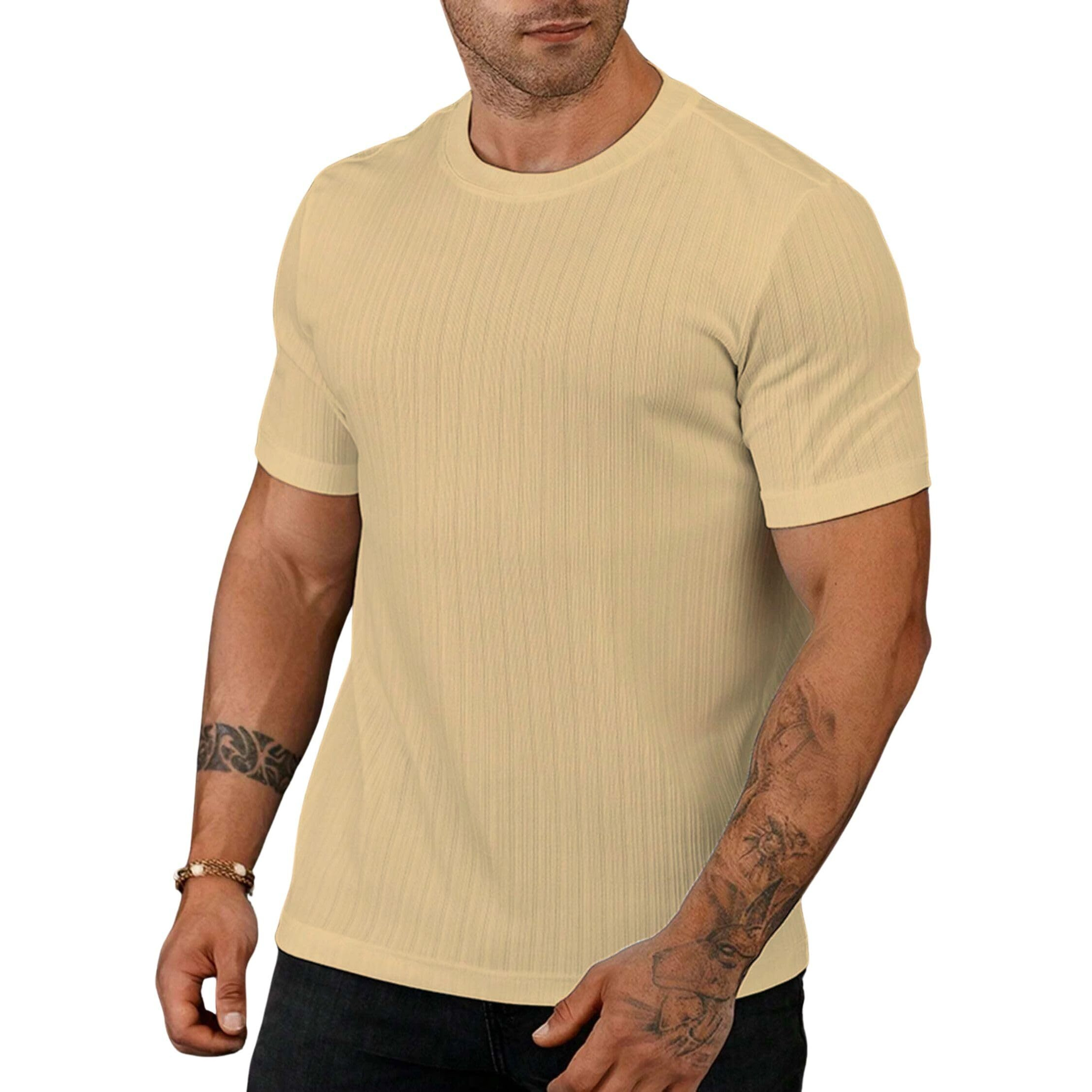 Smowkly Solid Colored Round Neck T- Shirt For Men || Mens T Shirt || Trendy T Shirt (1281_Crm_Xxl) Cream