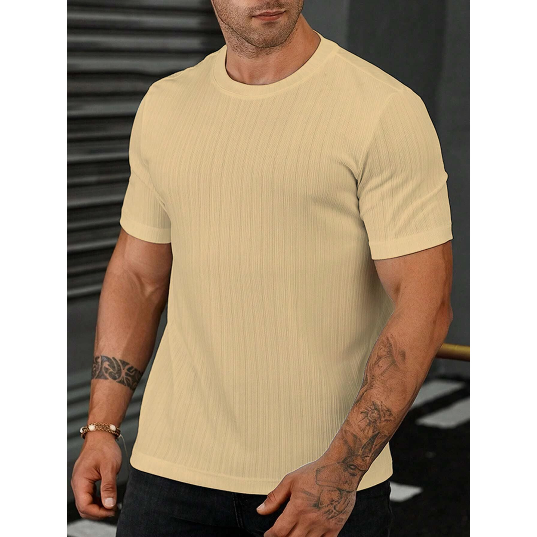 Smowkly Solid Colored Round Neck T- Shirt For Men || Mens T Shirt || Trendy T Shirt (1281_Crm_Xxl) Cream