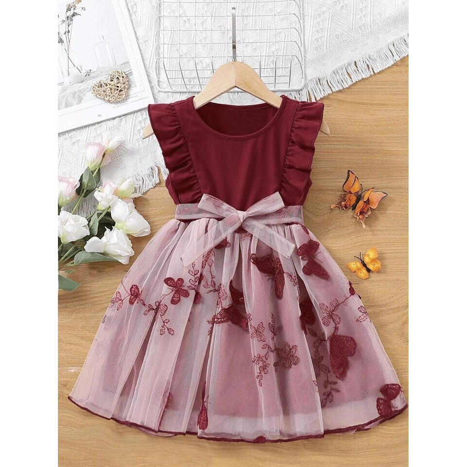 Tagas Girl's Polyester Fit And Flare Knee-Length Dress (Kd-390-Red-4_Red(1) _4 5 Years)