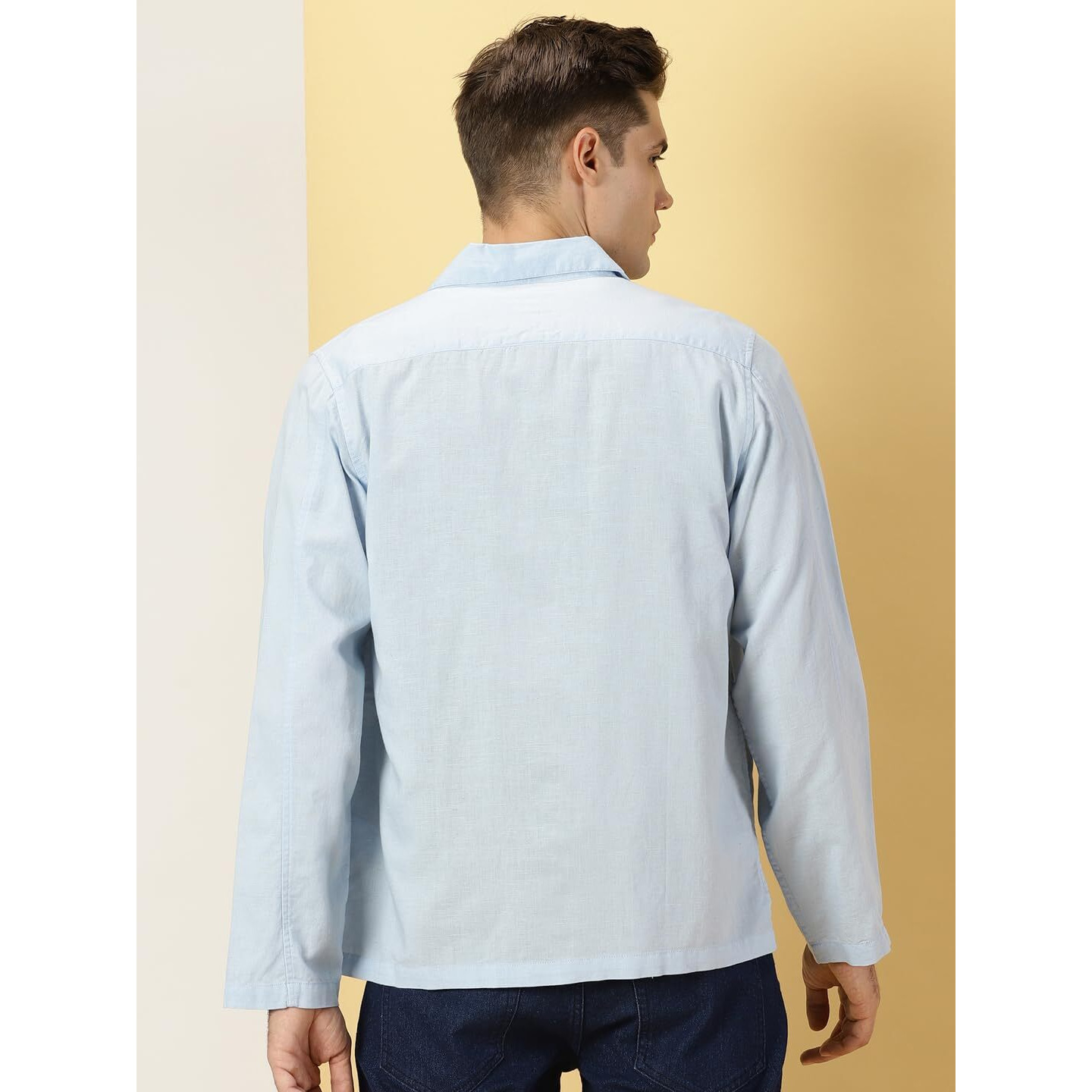 Thomas Scott Oversized Linen Double Pocket Solid Shirts For Mens Blue