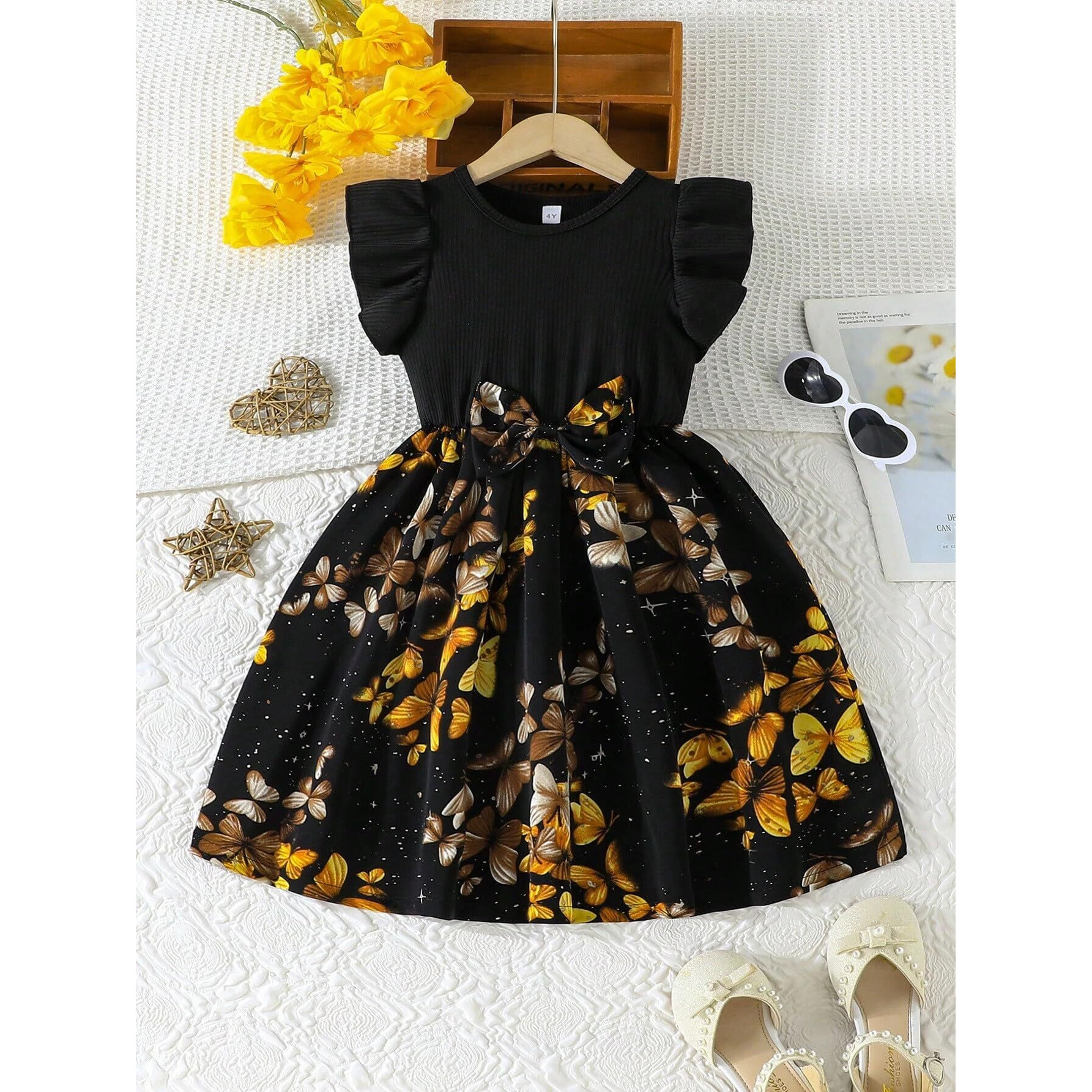 Tagas Girl Summer Casual Dress With Flutter Sleeves, Roses Print || Girls Dress || Party Dress For Girls ||Fency Dress||(Kd-2012)