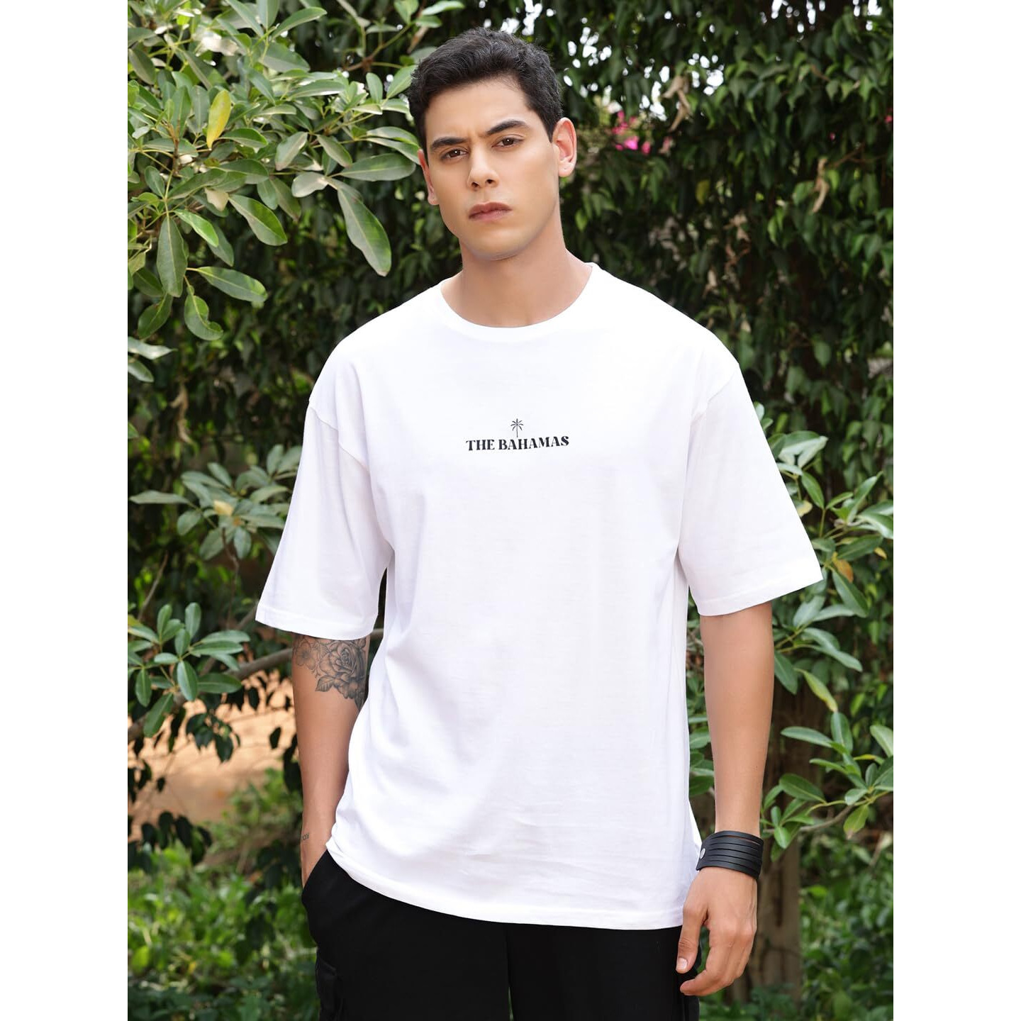 Thomas Scott Men's Oversized Fit Graphic Printed 100% Cotton Bio Wash Tshirt (025 White, M)