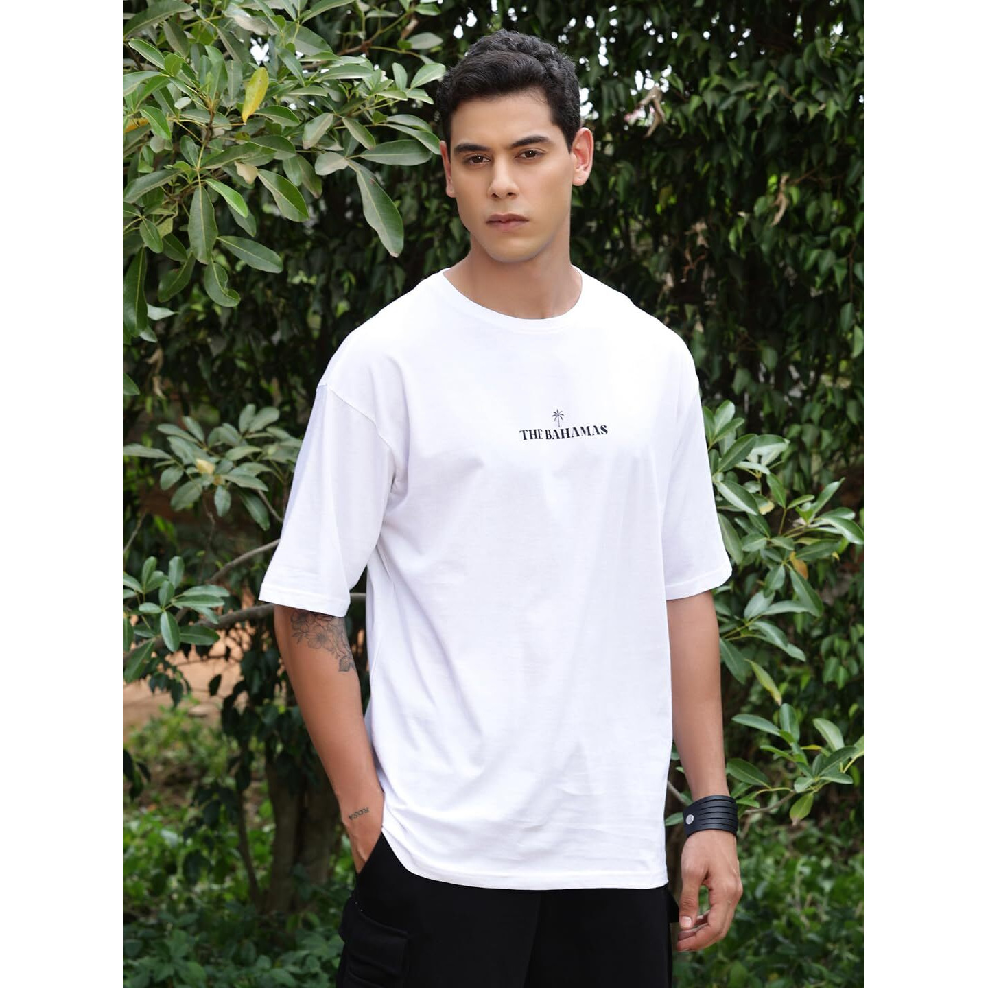 Thomas Scott Men's Oversized Fit Graphic Printed 100% Cotton Bio Wash Tshirt (025 White, M)