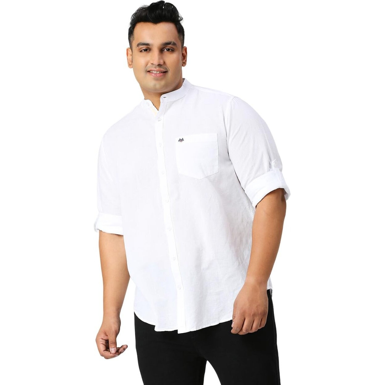 Thomas Scott Men Plus Size Cotton Linen Full Sleeves Mandarin Collar Casual Shirt (White, 3Xl)