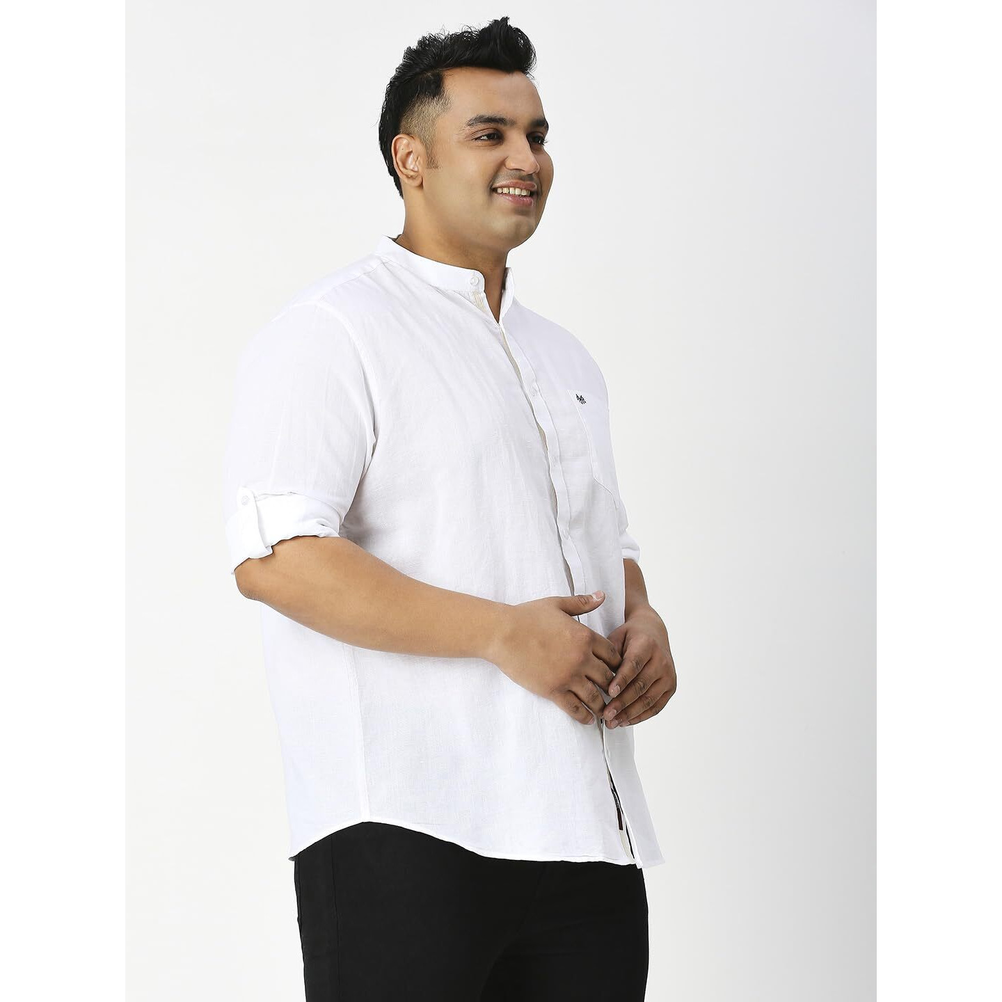 Thomas Scott Men Plus Size Cotton Linen Full Sleeves Mandarin Collar Casual Shirt (White, 3Xl)