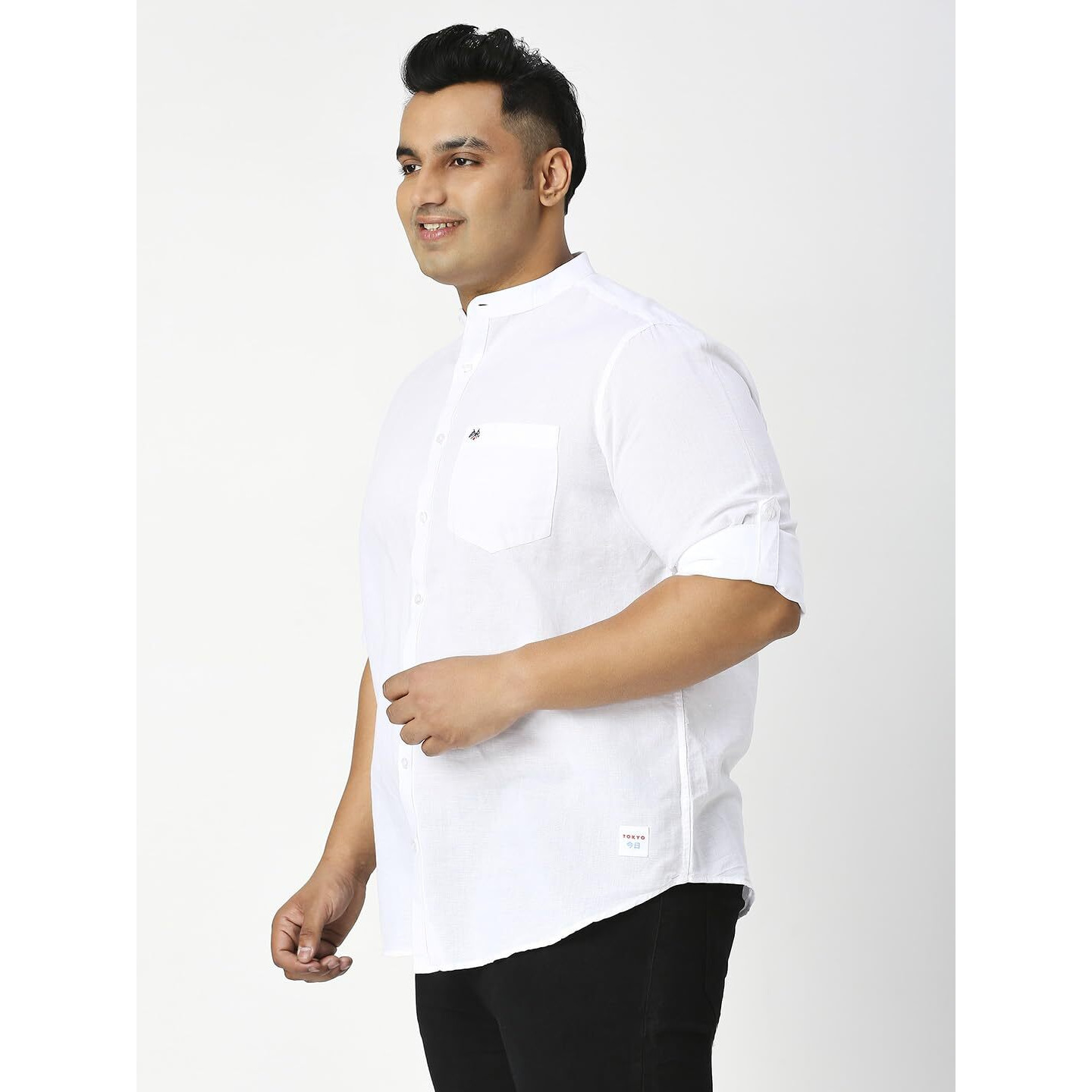 Thomas Scott Men Plus Size Cotton Linen Full Sleeves Mandarin Collar Casual Shirt (White, 3Xl)