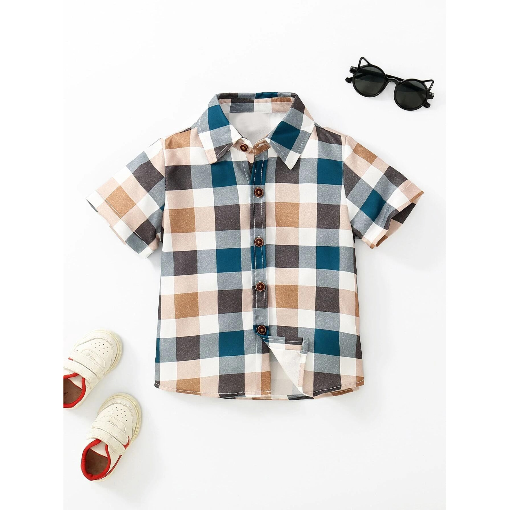Tagas Boy's Checks Relaxed Fit Shirt (Bs-2041-Brown- Brown 13 Years-14 Years)