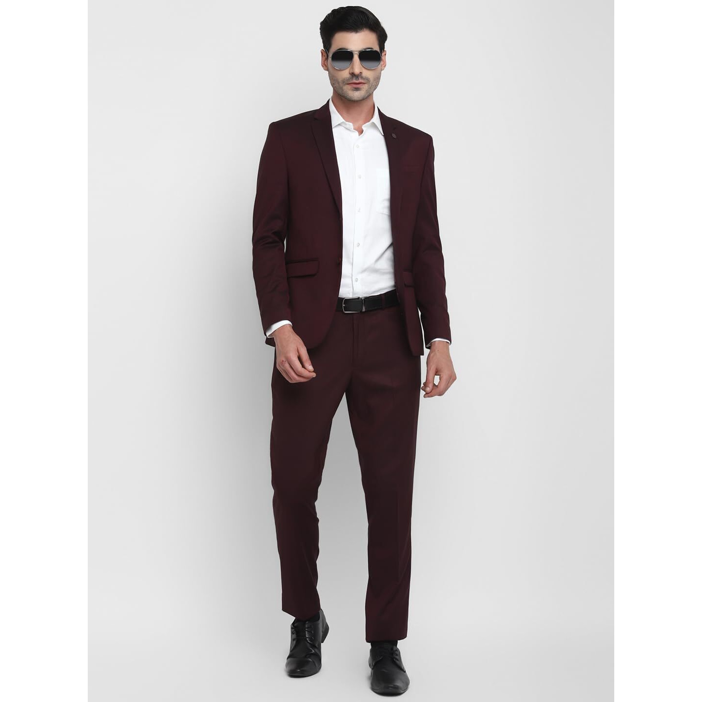 Turtle Men 100% Cotton Dobby Print Full Sleeve Two Piece Brown Party Suit