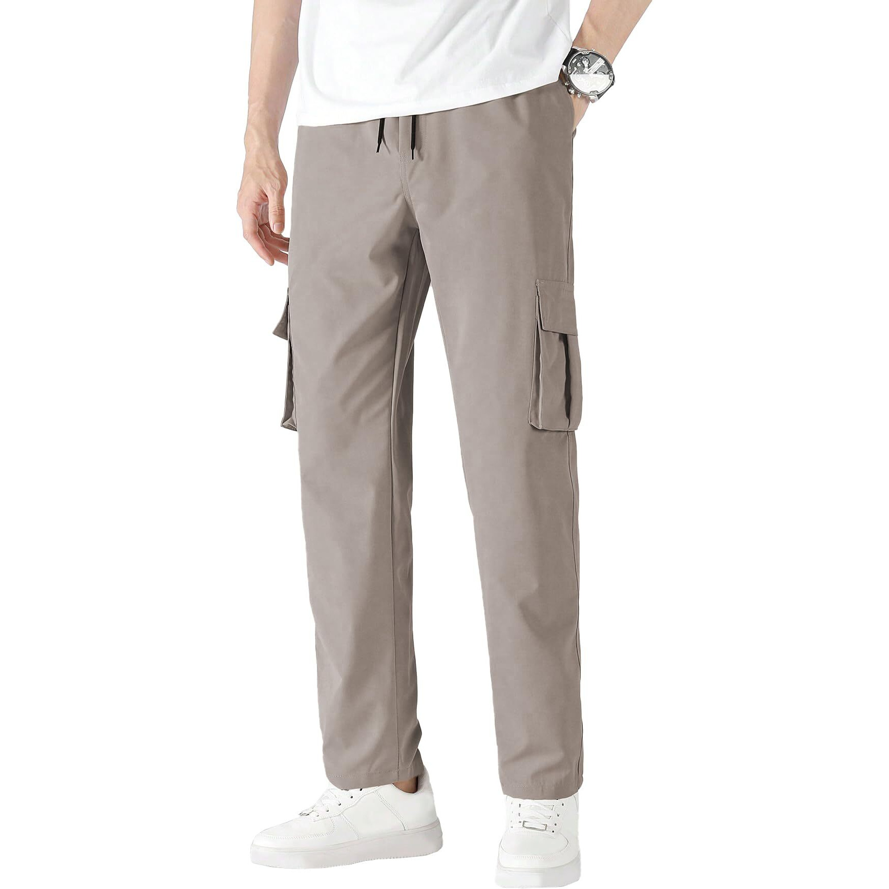 Tagdo Men Flap Pocket Drawstring Waist Trousers (Cargo-2030-Dolphin-36)