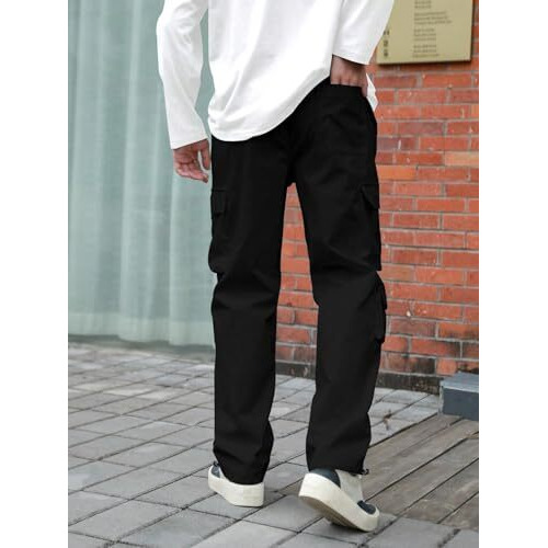 Tagdo Men Flap Pocket Side Cargo Trouser (Baggy-Cargo-2032-Black-30)