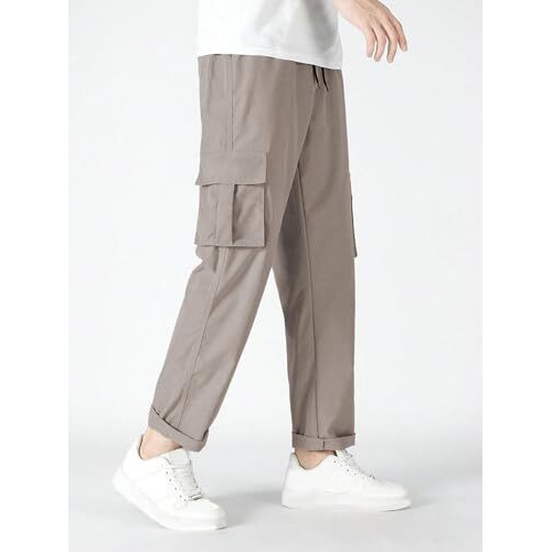 Tagdo Men Flap Pocket Drawstring Waist Trousers (Cargo-2030-Dolphin-34)