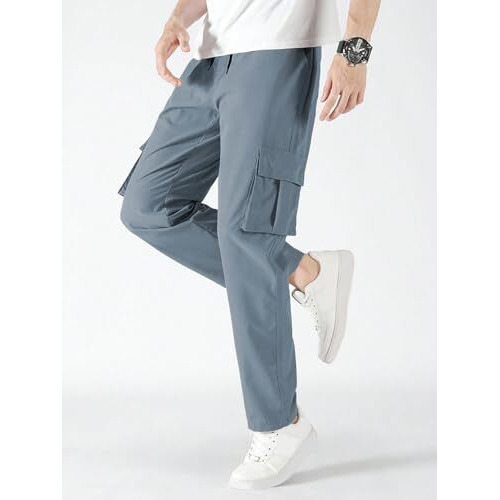 Tagdo Men Flap Pocket Drawstring Waist Trousers (Cargo-2030-Silver-32)