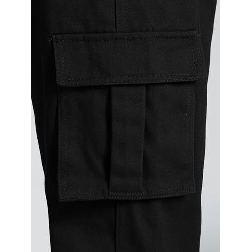 Tagdo Men Flap Pocket Drawstring Waist Trousers (Cargo-2030-Black-30)
