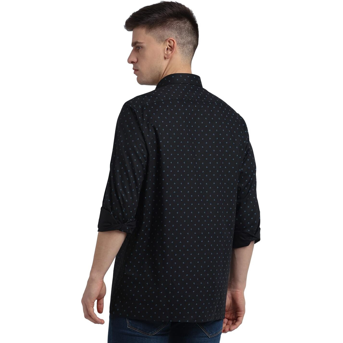 Turtle Men 100% Cotton Black Printed Regular Fit Formal Shirt