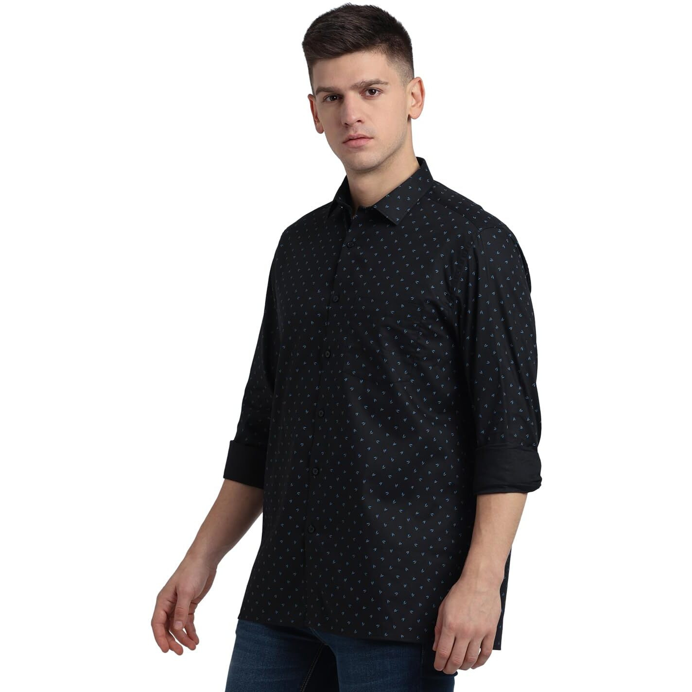 Turtle Men 100% Cotton Black Printed Regular Fit Formal Shirt