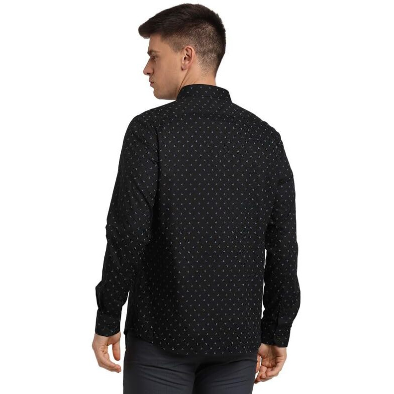 Turtle Men 100% Cotton Black Printed Slim Fit Full Sleeve Formal Shirt