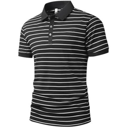Tagdo Men Cotton Modern Fit Polo Shirt (Strip-Polo-2036-Black-Xxl_Black