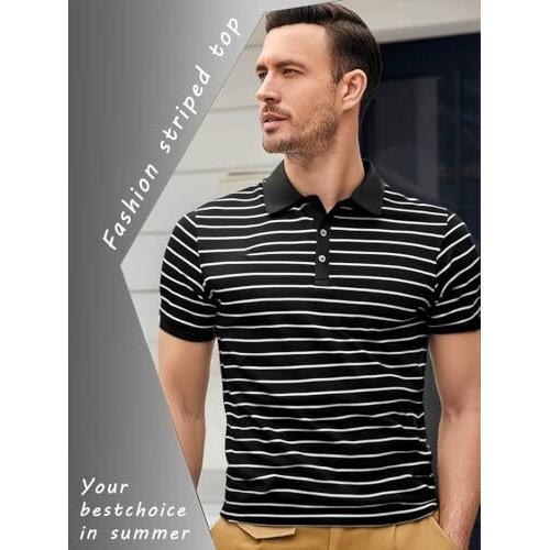 Tagdo Men Cotton Modern Fit Polo Shirt (Strip-Polo-2036-Black-Xxl_Black