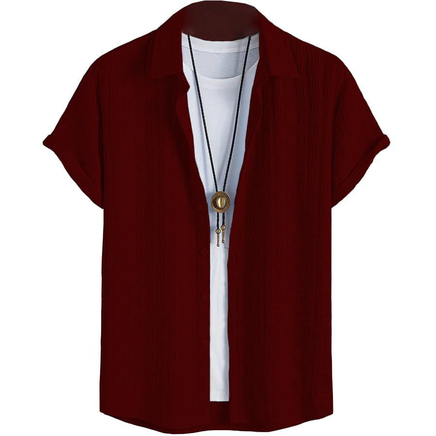 Tagdo Men Cotton Blend Solid Modern Fit Shirt (Chatai-Shirt-2028-Maroon-Xxl_Maroon)