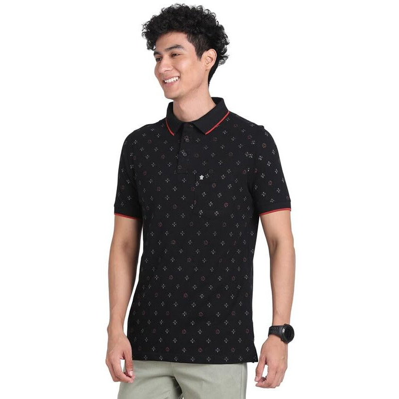 Turtle Men 100% Cotton Black Half Sleeve Casual Printed Polo Tshirt